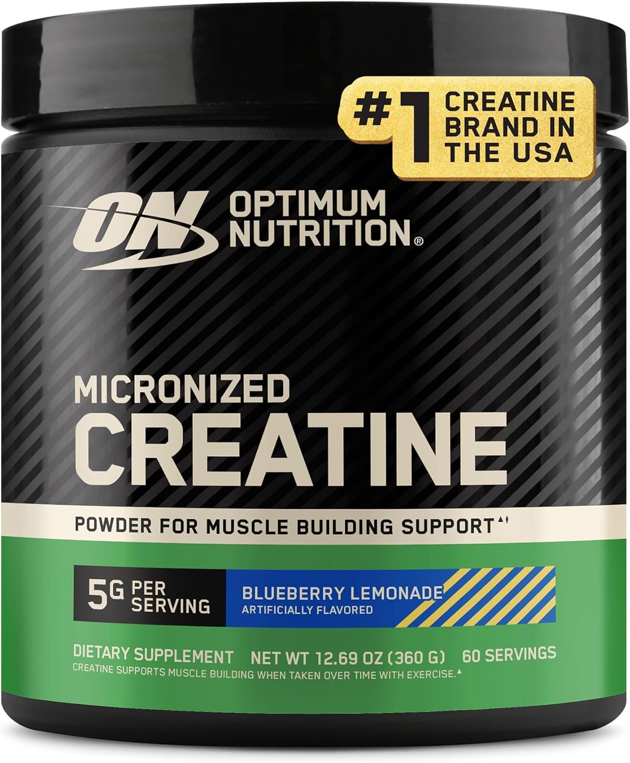 Optimum Nutrition Micronized Creatine Monohydrate Powder, Blueberry Lemonade, 360 g 60 serving tub