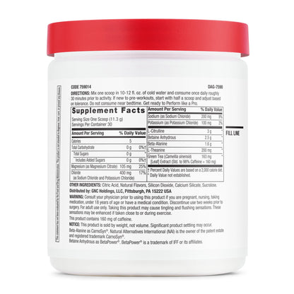 GNC Pro Performance Pre-Workout - Supplement Facts panel
