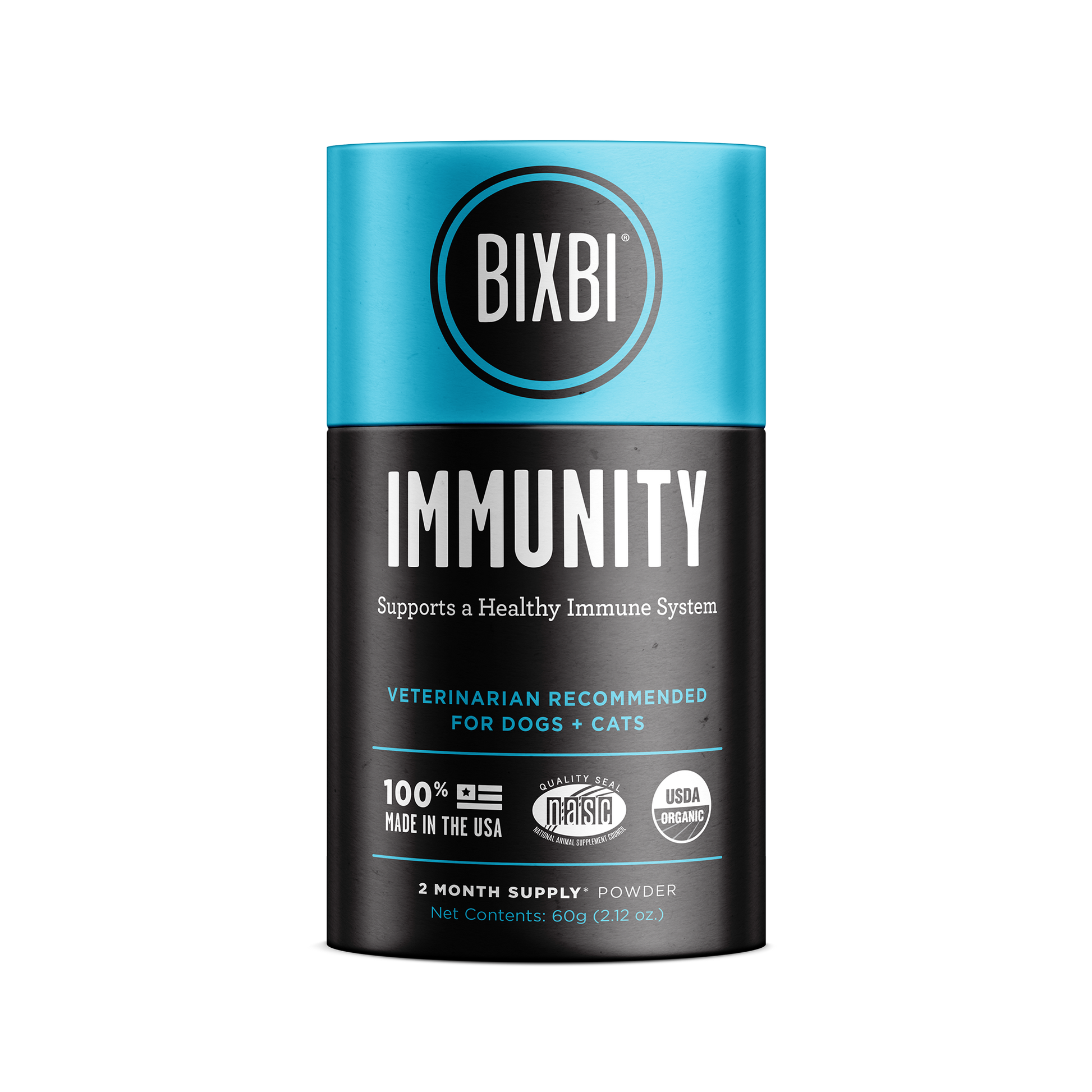 BIXBI Immunity organic mushroom powder supplement for dogs and cats, 2.12 oz container