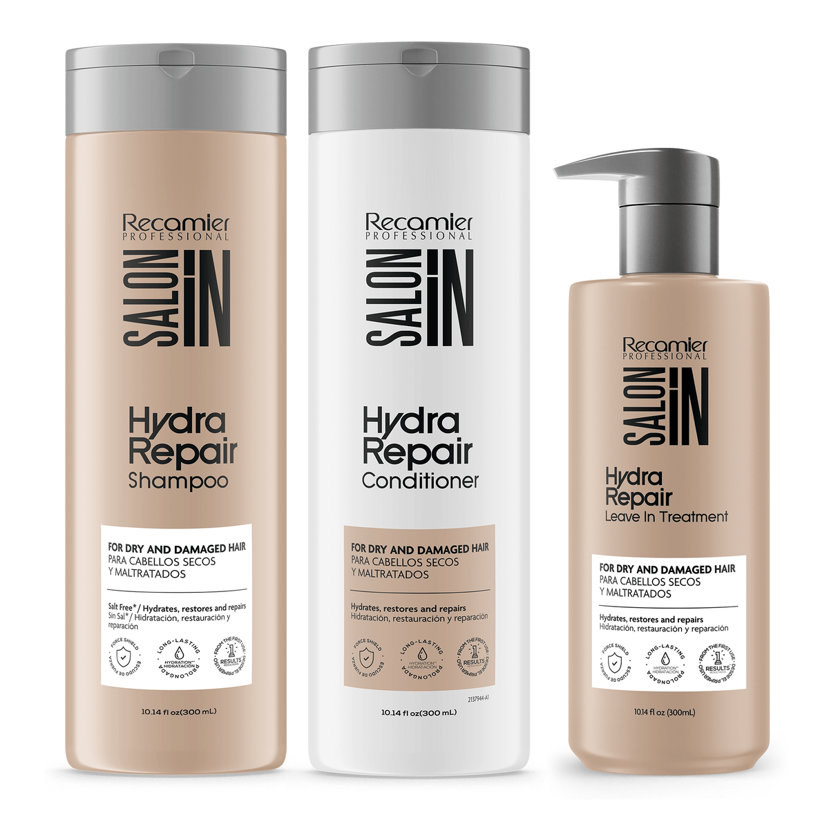 Recamier Salon In Hydra Repair 3-Piece Kit - Shampoo, Conditioner and Leave-In Treatment 10.1 oz each