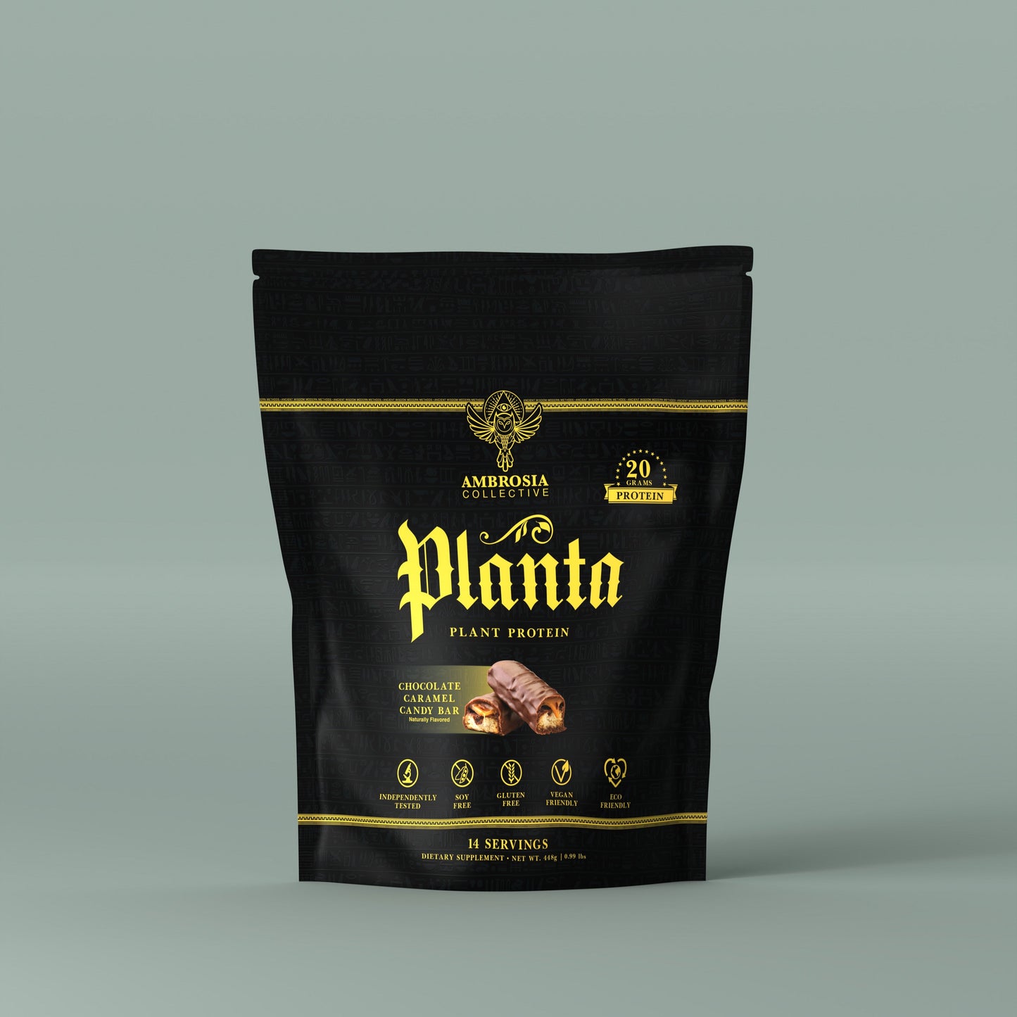 Ambrosia Collective Planta plant protein powder, Chocolate Caramel Candy Bar, 14 serving pouch