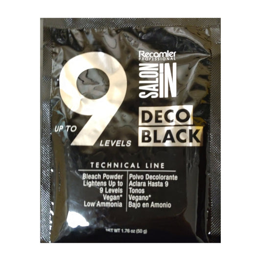 Salonin Deco Black bleach powder sachet 1.76 oz 50 g lightens up to 9 levels low ammonia