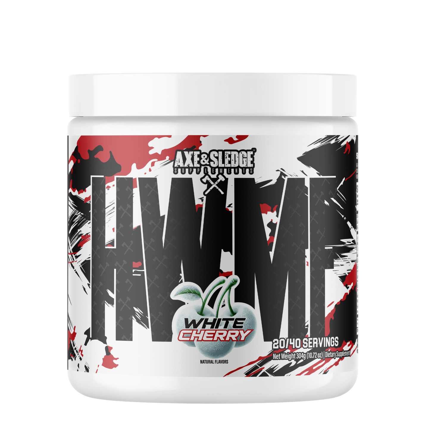 Axe & Sledge HWMF high stimulant pre-workout powder, White Cherry, 40 serving tub