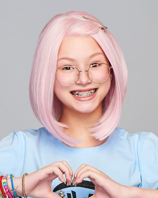 Hairdo Sweetly Pink Children's Wig - front view on model