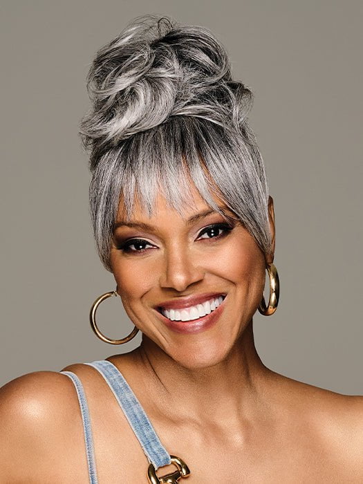 Kim Kimble Sleek Style Bun & Bangs Hairpiece - model front view