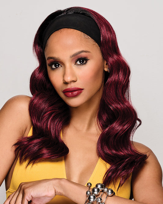 Kim Kimble 20 inch Wavy Waves Headband Wig - model front view