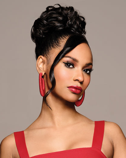 Kim Kimble Clip It Classy curly updo hairpiece with claw clip, front view