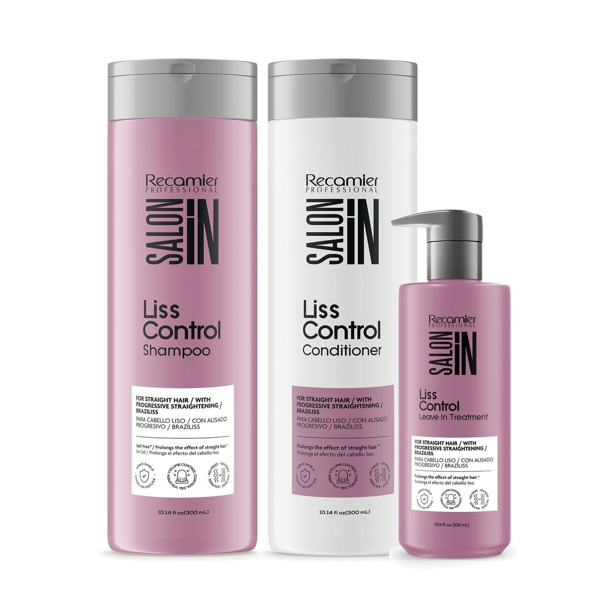 Recamier Salon In Liss Control 3-Piece Kit - Shampoo, Conditioner and Leave-In Treatment 10.1 oz each