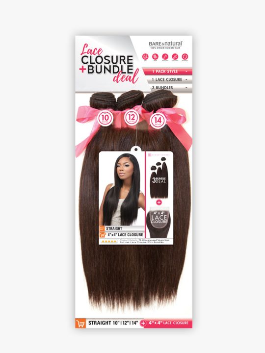 Sensationnel Virgin Remy Human Hair Weave Bare & Natural Straight  3pcs with 4"x4"Closure - VIP Extensions