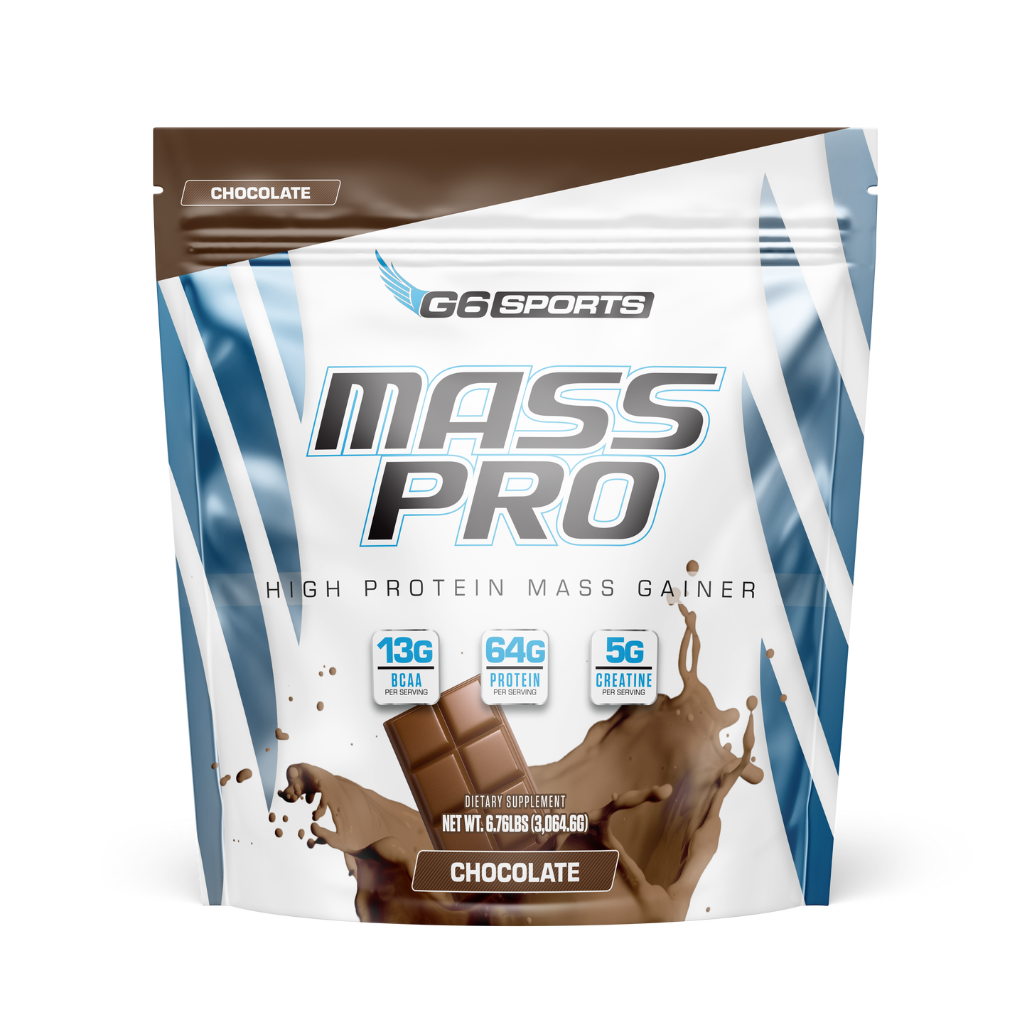 G6 Sports Mass Pro High Protein Mass Gainer, Chocolate, 6.76 lb bag