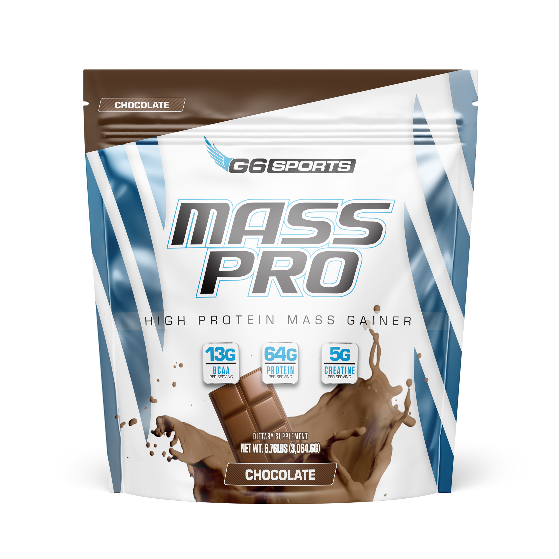 G6 Sports Mass Pro High Protein Mass Gainer, Chocolate, 6.76 lb bag