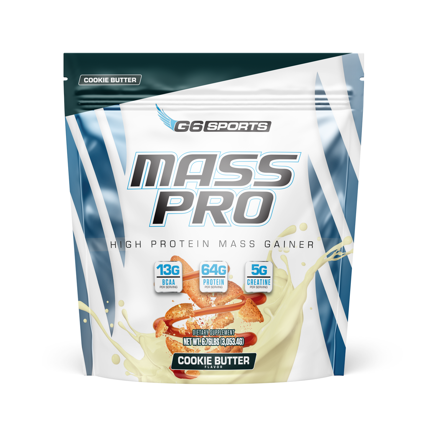 G6 Sports Mass Pro High Protein Mass Gainer, Cookie Butter, 6.76 lb bag