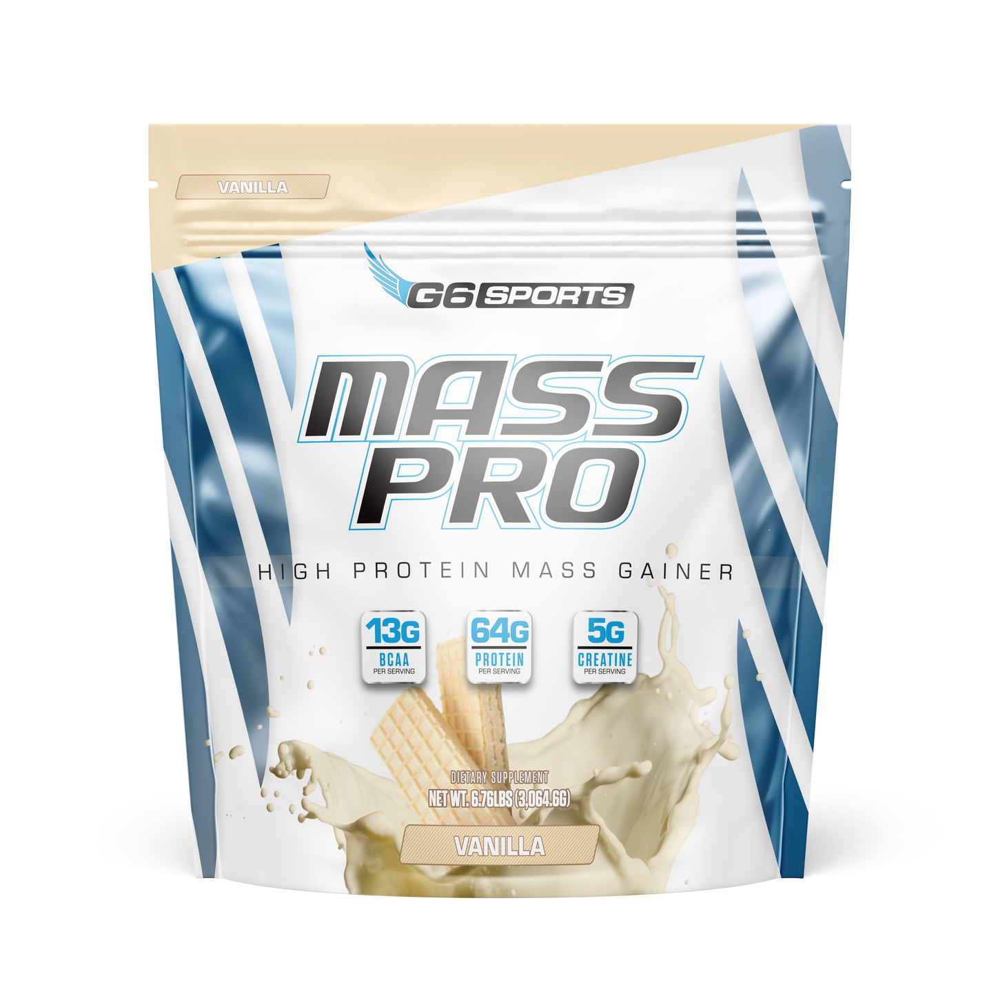 G6 Sports Mass Pro High Protein Mass Gainer, Vanilla, 6.76 lb bag