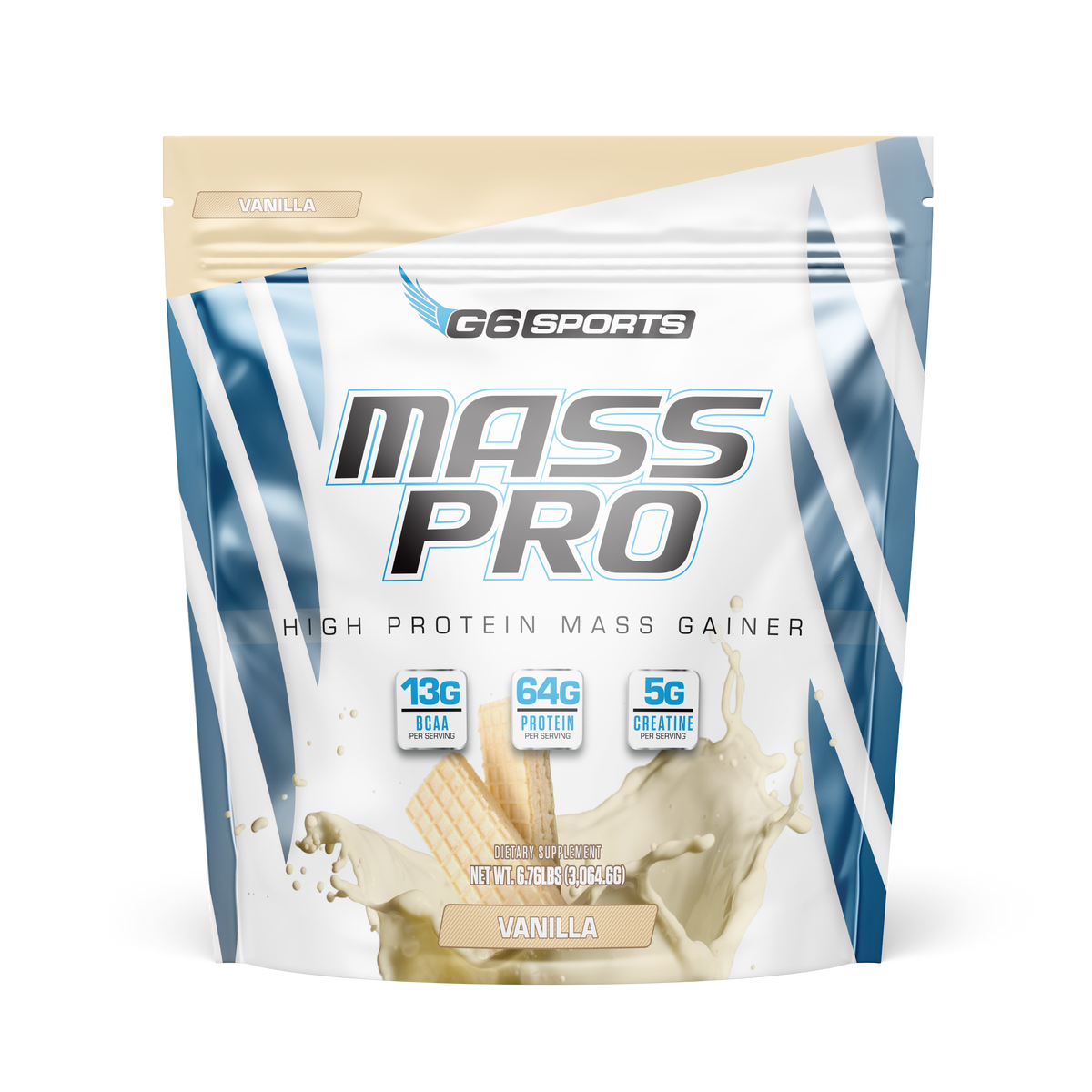 G6 Sports Mass Pro High Protein Mass Gainer, 6.76 lb (14 Servings) - Vanilla