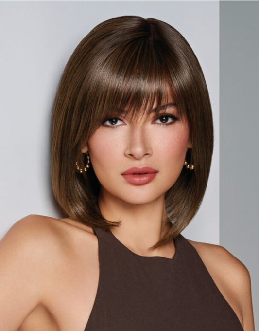 Raquel Welch Sheer Luxury Collection, Straight to Camera Shoulder-Length Layered Wig with Feather Lite Fiber Luxlite Cap Ll, Average, RL8/12SS Iced Mocha