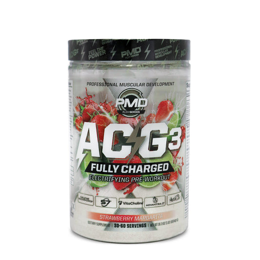 PMD Sports ACG3 Fully Charged pre-workout powder, Strawberry Margarita, tub