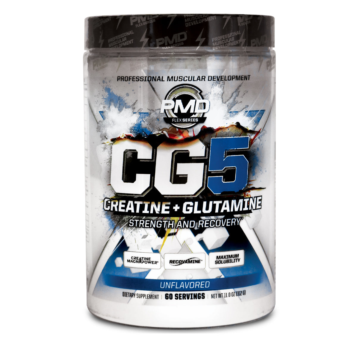 PMD Sports CG5 Creatine plus Glutamine powder, unflavored, 11 oz tub, 60 servings