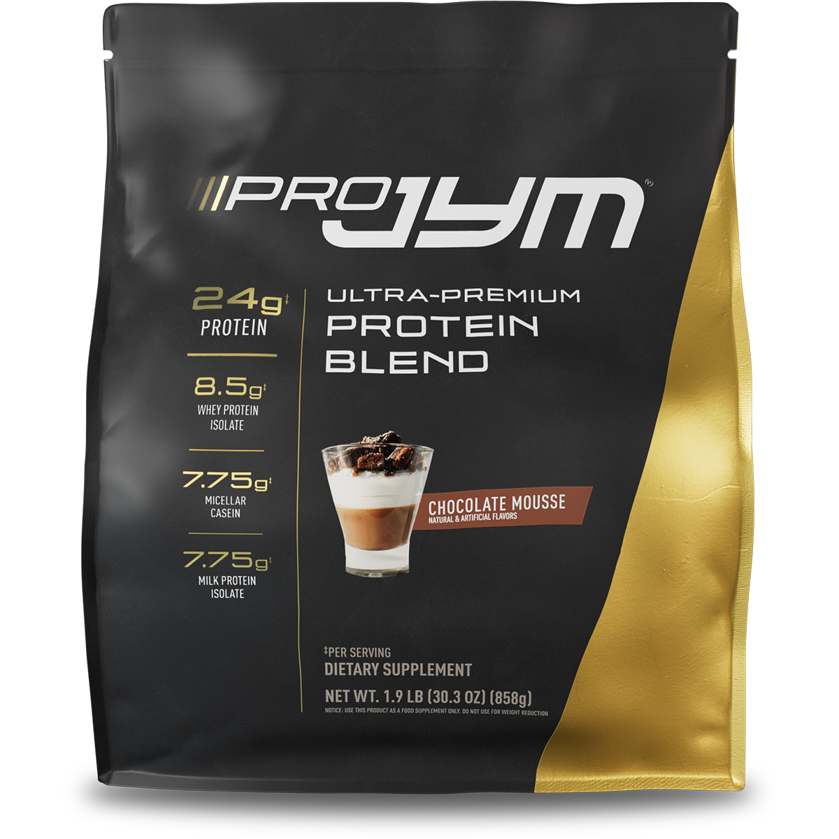Pro JYM protein powder blend, Chocolate Mousse flavor, 22 serving tub
