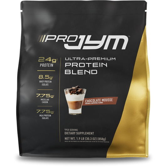 Pro JYM protein powder blend, Chocolate Mousse flavor, 22 serving tub