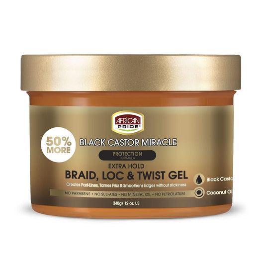 African Pride Black Castor Miracle Extra Hold Braid, Loc, Twist Gel - VIP Extensions