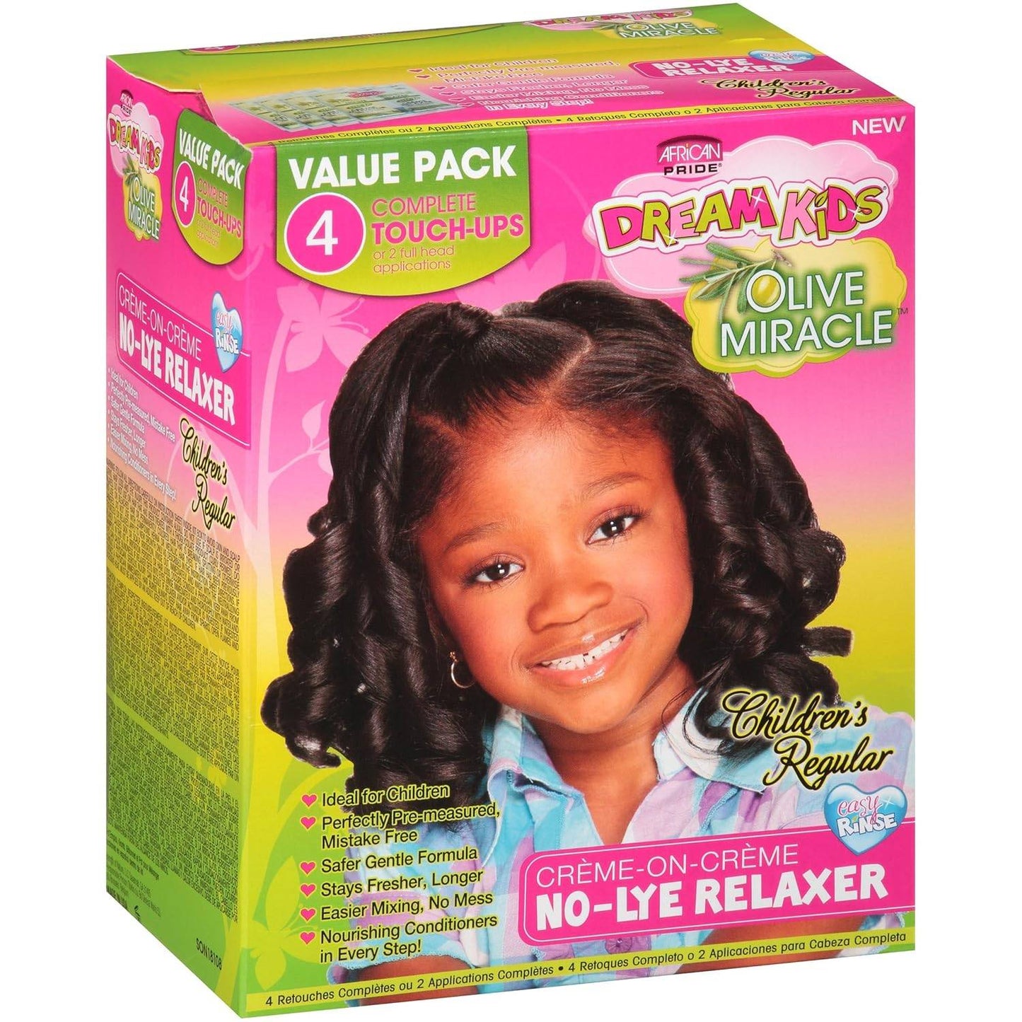 African Pride Dream Kids Olive Miracle (4) Touch - Up Relaxer Kit, Regular - Helps Strengthen & Protect Hair, Contains Olive Oil to Seal in Moisture, 1 Kit - VIP Extensions