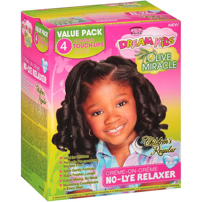 African Pride Dream Kids Olive Miracle (4) Touch - Up Relaxer Kit, Regular - Helps Strengthen & Protect Hair, Contains Olive Oil to Seal in Moisture, 1 Kit - VIP Extensions
