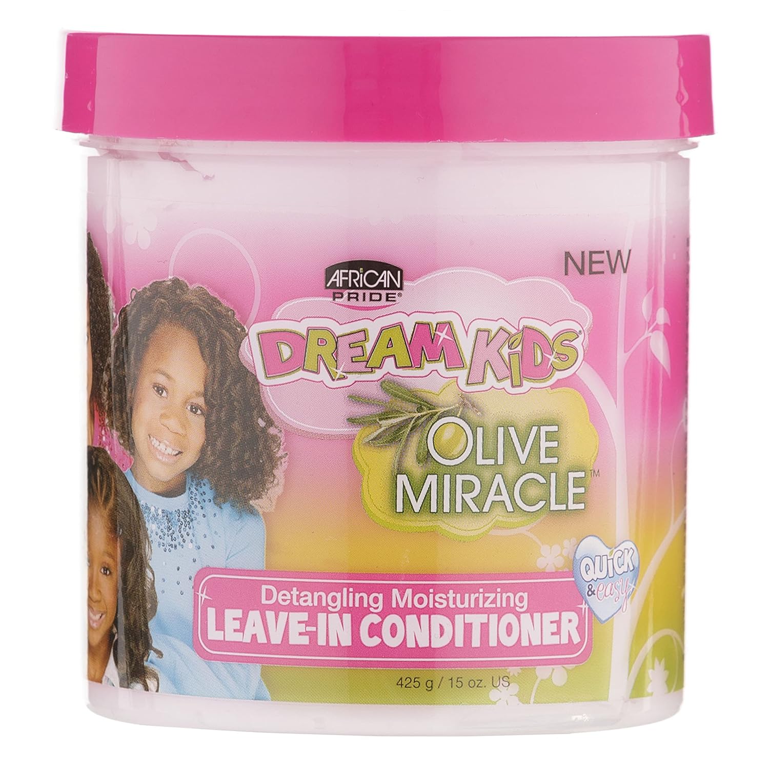 African Pride Dream Kids Olive Miracle Detangling Moisturizing Leave - In Conditioner - Contains Olive Oil, Moisturizes & Nourishes Coils & Hair Curls, 15 Oz - VIP Extensions
