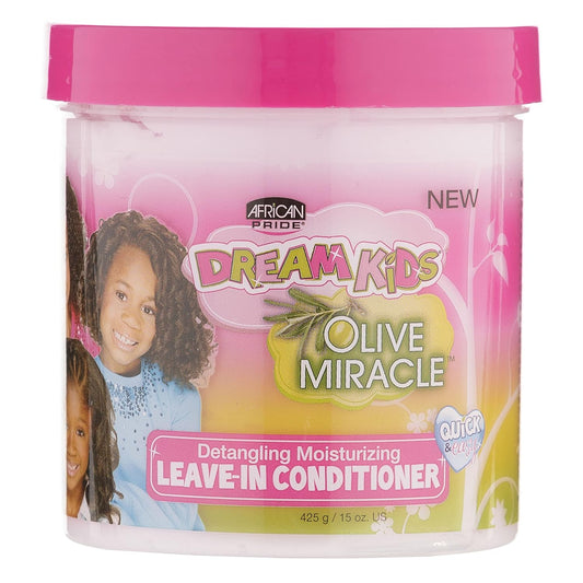 African Pride Dream Kids Olive Miracle Detangling Moisturizing Leave - In Conditioner - Contains Olive Oil, Moisturizes & Nourishes Coils & Hair Curls, 15 Oz - VIP Extensions