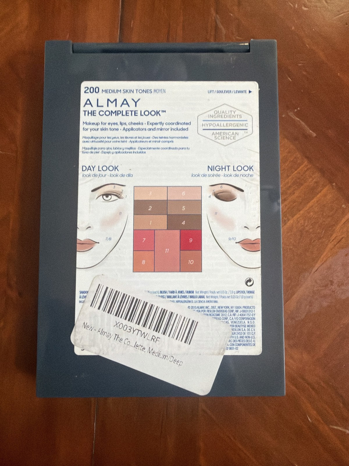 Almay The Complete Look Palette 200 Medium Skin Tones – back of package with day and night look guide