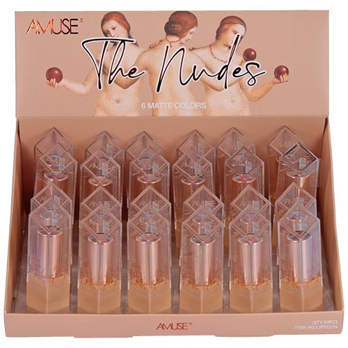 Amuse The Nudes Matte Lipstick 24-piece retail display, 6 matte nude shades