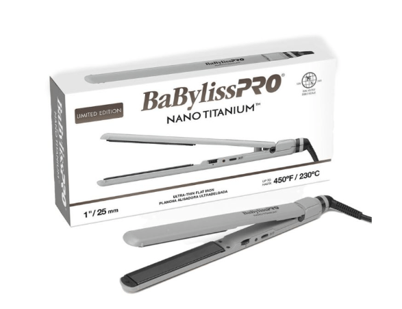 BaBylissPRO Nano Titanium 1" Ultra - Thin Flat Iron (Grey) - VIP Extensions
