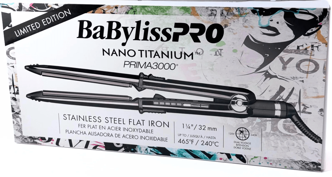 BaBylissPRO Nano Titanium Prima3000 1 - 1/4" Flat Iron (Black) - VIP Extensions