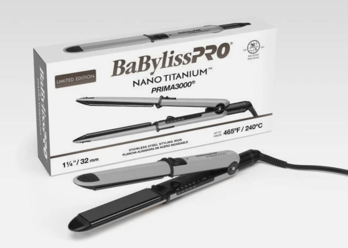 BaBylissPRO Nano Titanium Prima3000 1 - 1/4" Flat Iron (Grey) - VIP Extensions