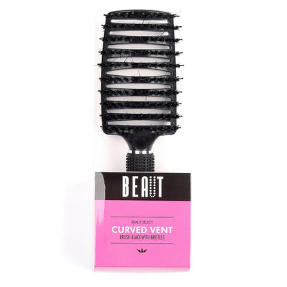 BEAUT SELECT CURVED VENT BRUSH BLACK WITH BRISTLES - VIP Extensions