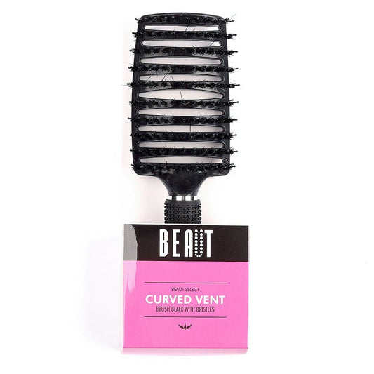 BEAUT SELECT CURVED VENT BRUSH BLACK WITH BRISTLES - VIP Extensions