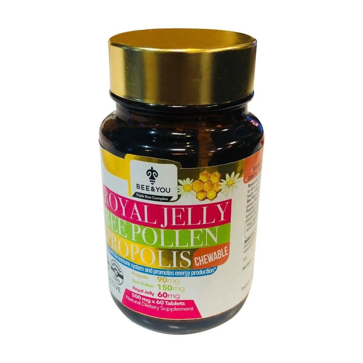 Bee and You Royal Jelly + Propolis + Bee Pollen Chewable Tablets - High Potency - No Artificial Flavor - No Preservatives - VIP Extensions