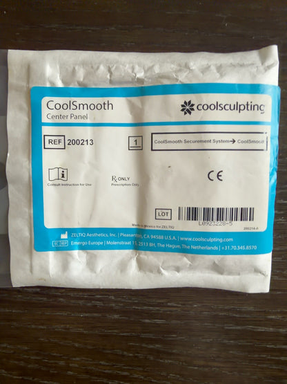 CoolSculpting CoolSmooth Center Panel original package showing REF 200213 and prescription-only labeling