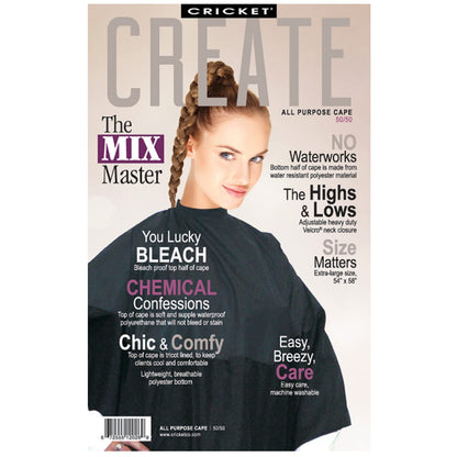 Cricket 50/50 All Purpose Cape for Professional Salon Barbershop Hairdresser, Waterproof Bleach Proof, Haircut Hair Color Gown, Black - VIP Extensions