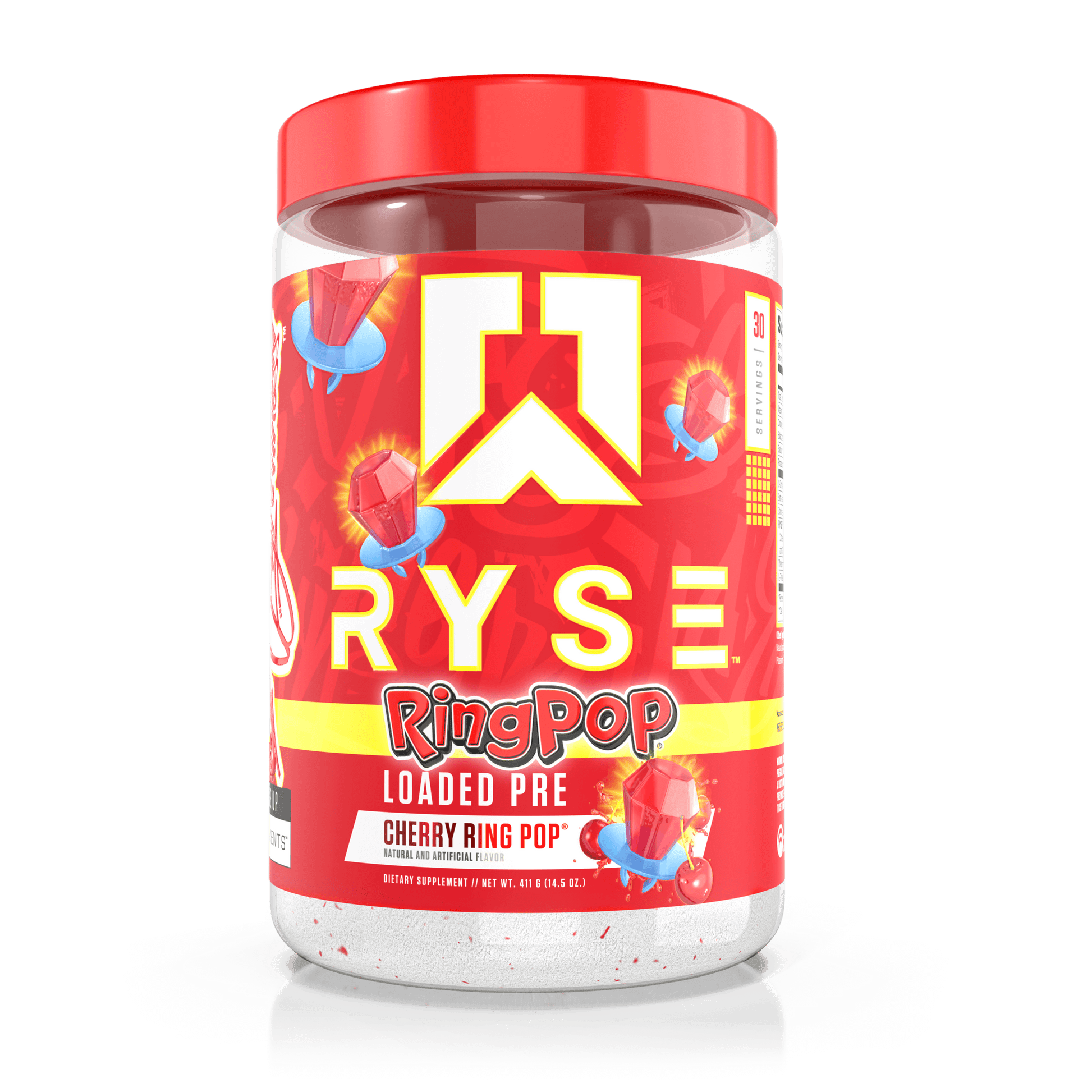 RYSE Loaded Pre pre-workout powder, Cherry Ring Pop, 30 serving tub