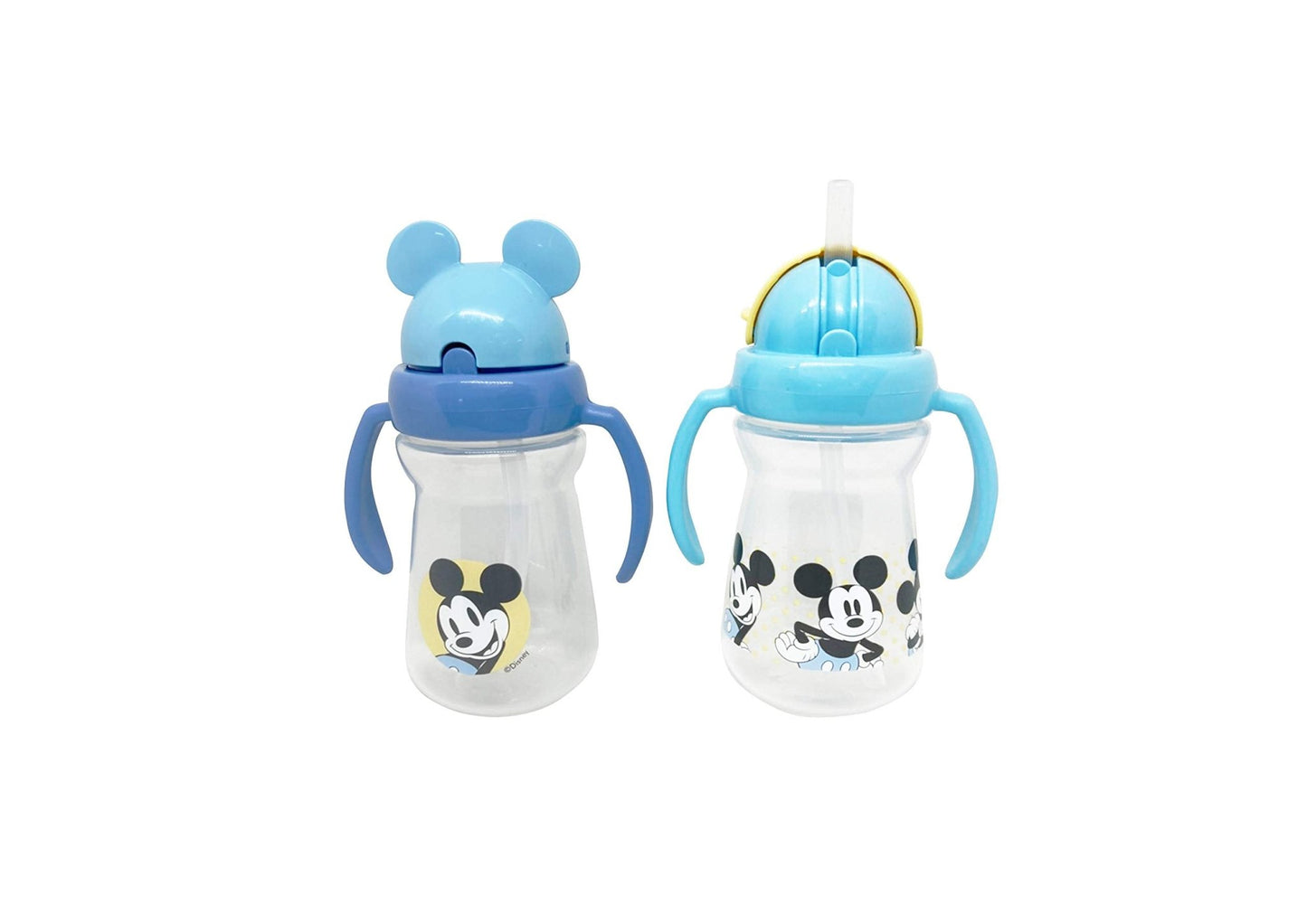Disney Cudlie Mickey Mouse Baby Girl 2 Pack of 6 Oz Sippers Handles Pop Up Straw Character Molded Lid in Yellow & Blue - VIP Extensions