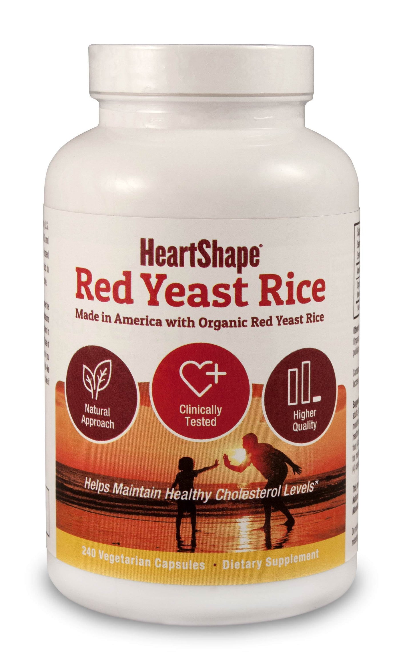 HeartShape Red Yeast Rice cholesterol support supplement, 240 vegetarian capsule bottle