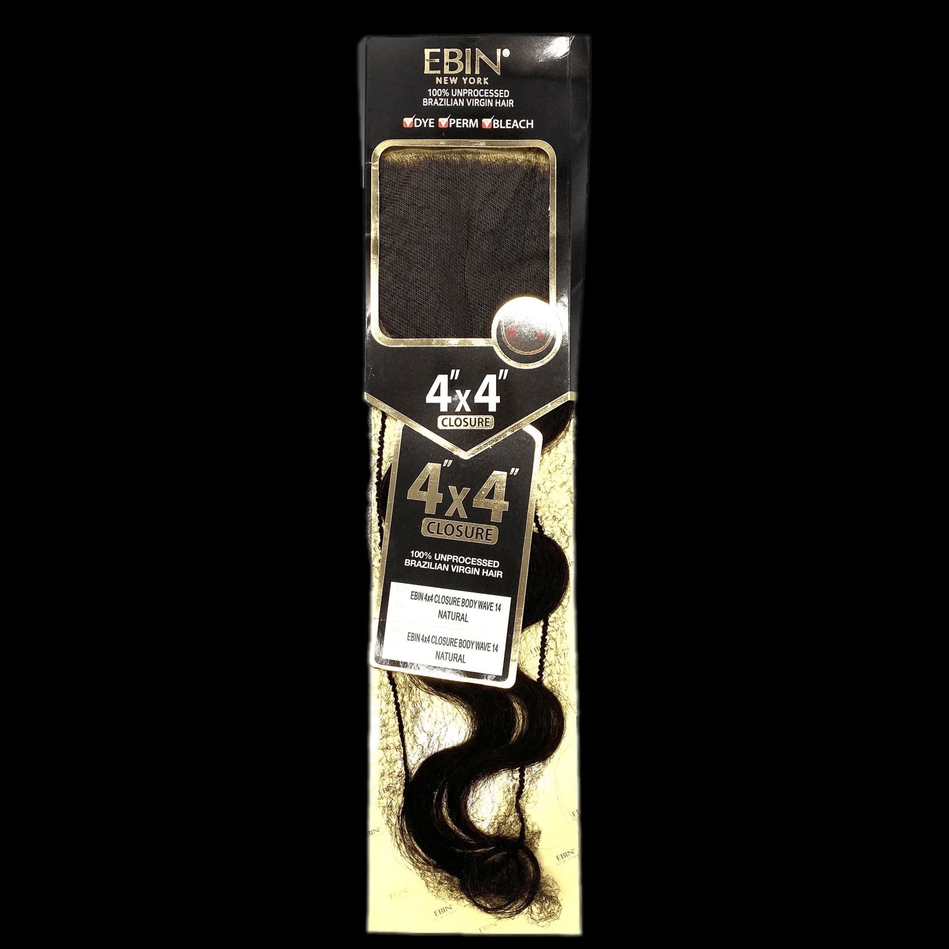 Ebin New York 4X4 CLOSURE BODY WAVE 14''(Natural bLack) - VIP Extensions