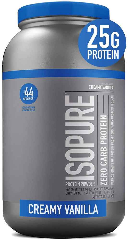 Isopure Zero Carb Whey Protein Isolate Powder, Creamy Vanilla, 3 lb tub