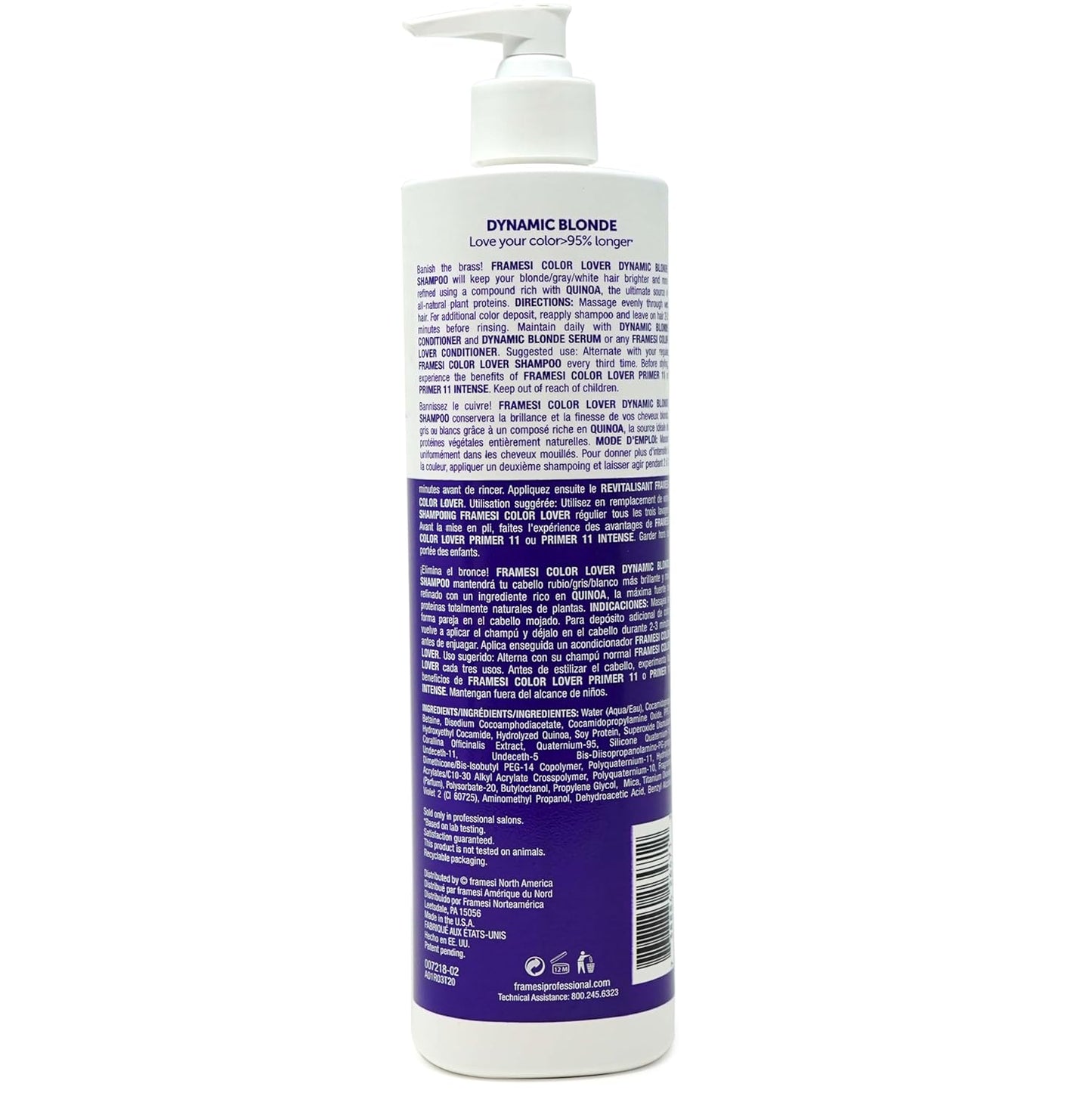 Framesi Color Lover Dynamic Blonde Conditioner, Purple Conditioner, Sulfate Free Conditioner, Color Treated Hair 16.9 Oz - VIP Extensions
