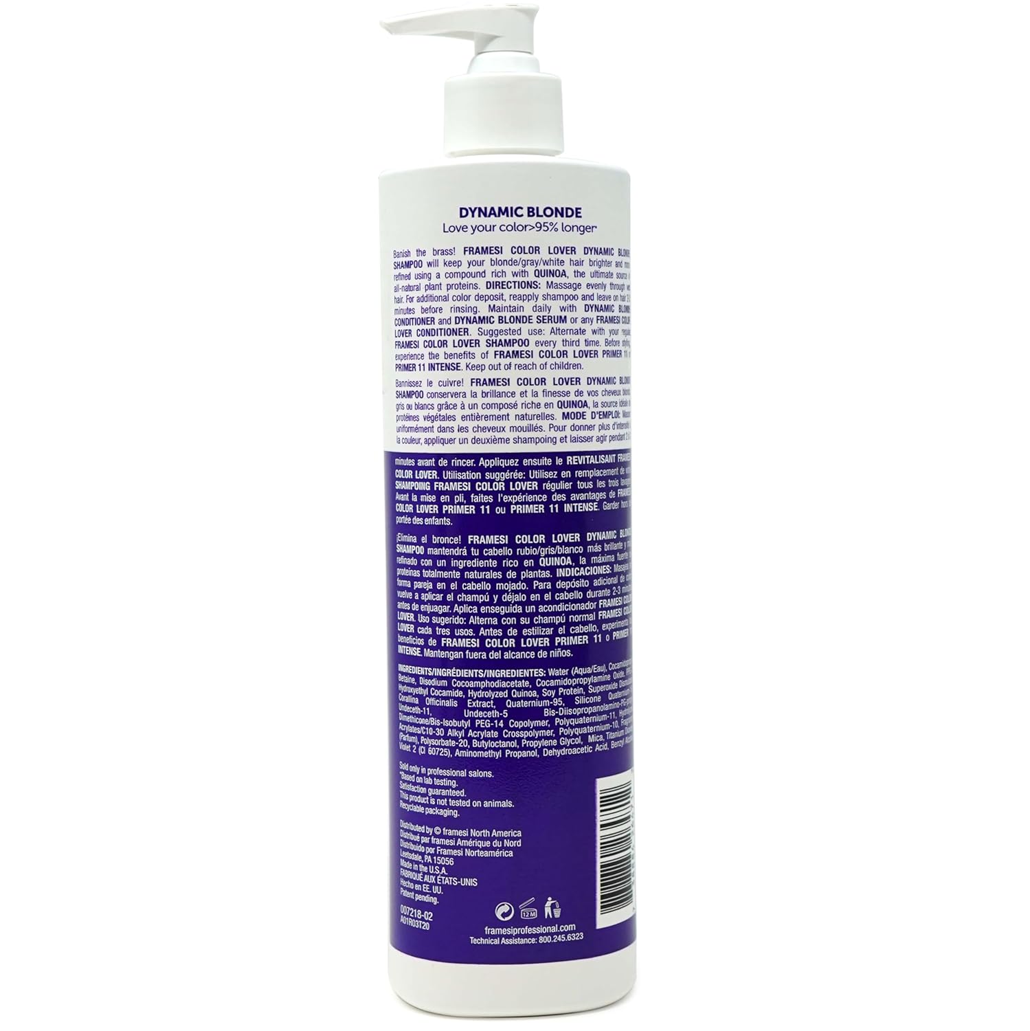 Framesi Color Lover Dynamic Blonde Conditioner, Purple Conditioner, Sulfate Free Conditioner, Color Treated Hair 16.9 Oz - VIP Extensions
