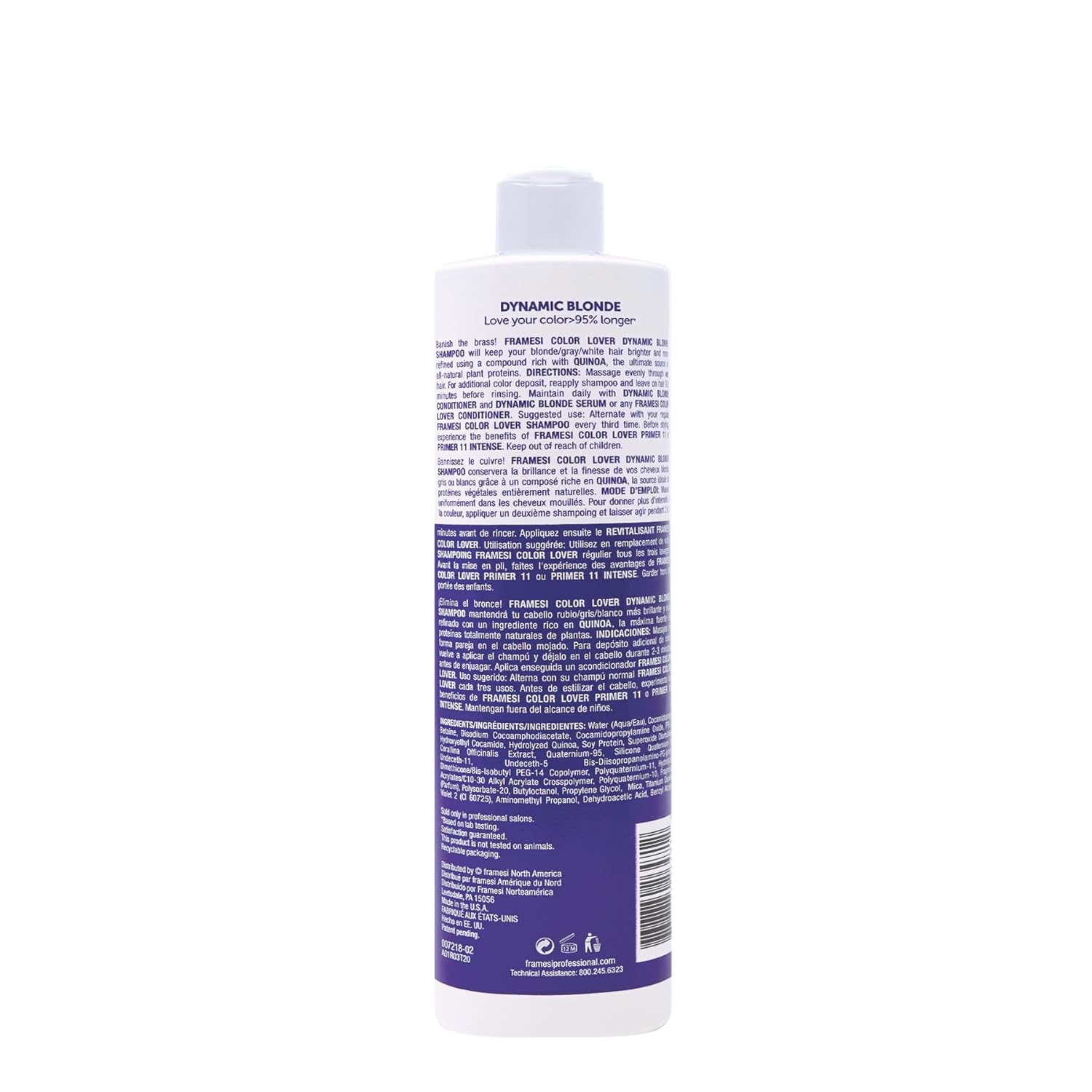 FRAMESI Color Lover Dynamic Blonde Purple Shampoo, Sulfate Free Shampoo, Color Treated Hai 16.9 Ozr - VIP Extensions