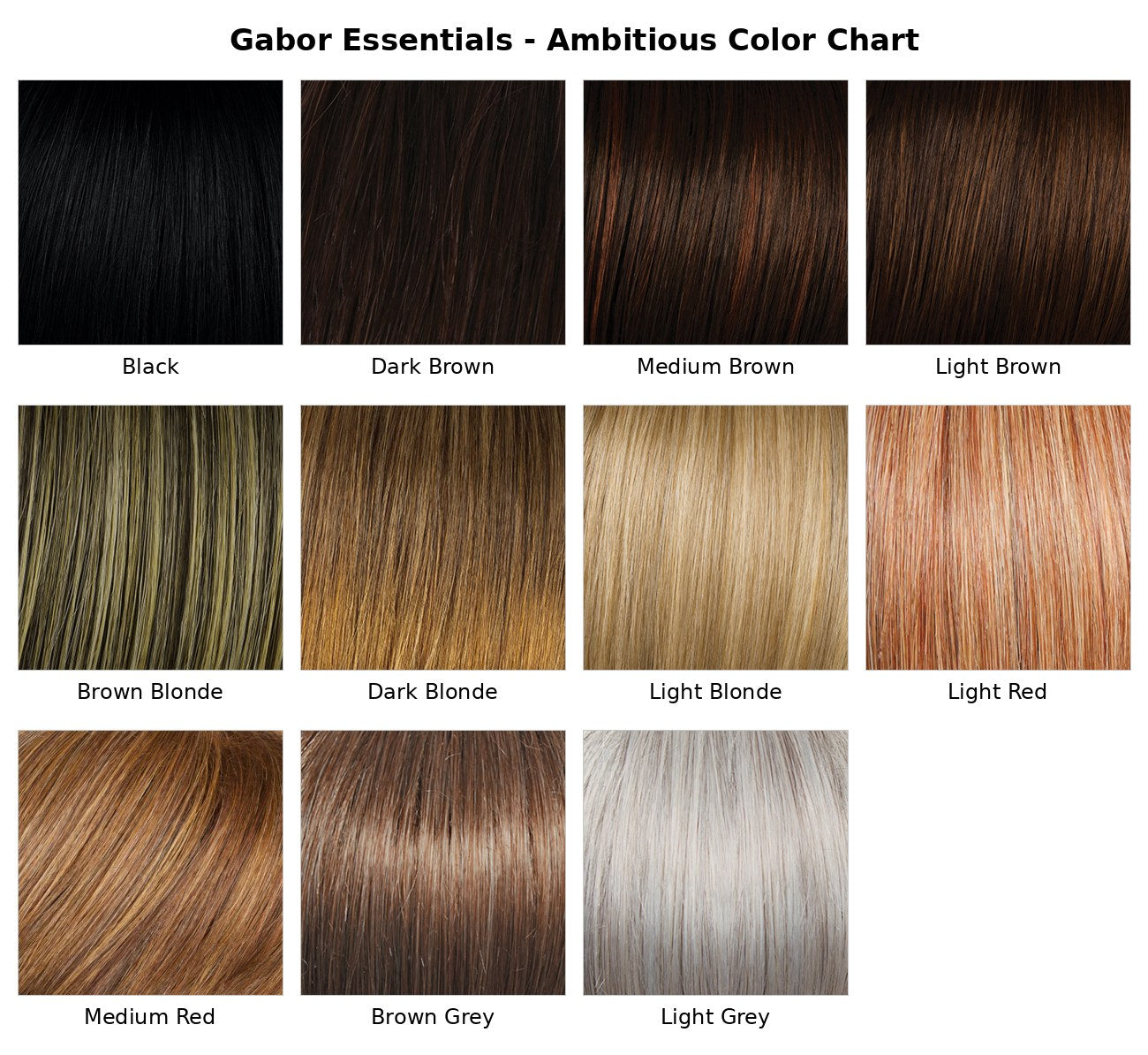Gabor Essentials Ambitious wig color chart - all 11 available color swatches