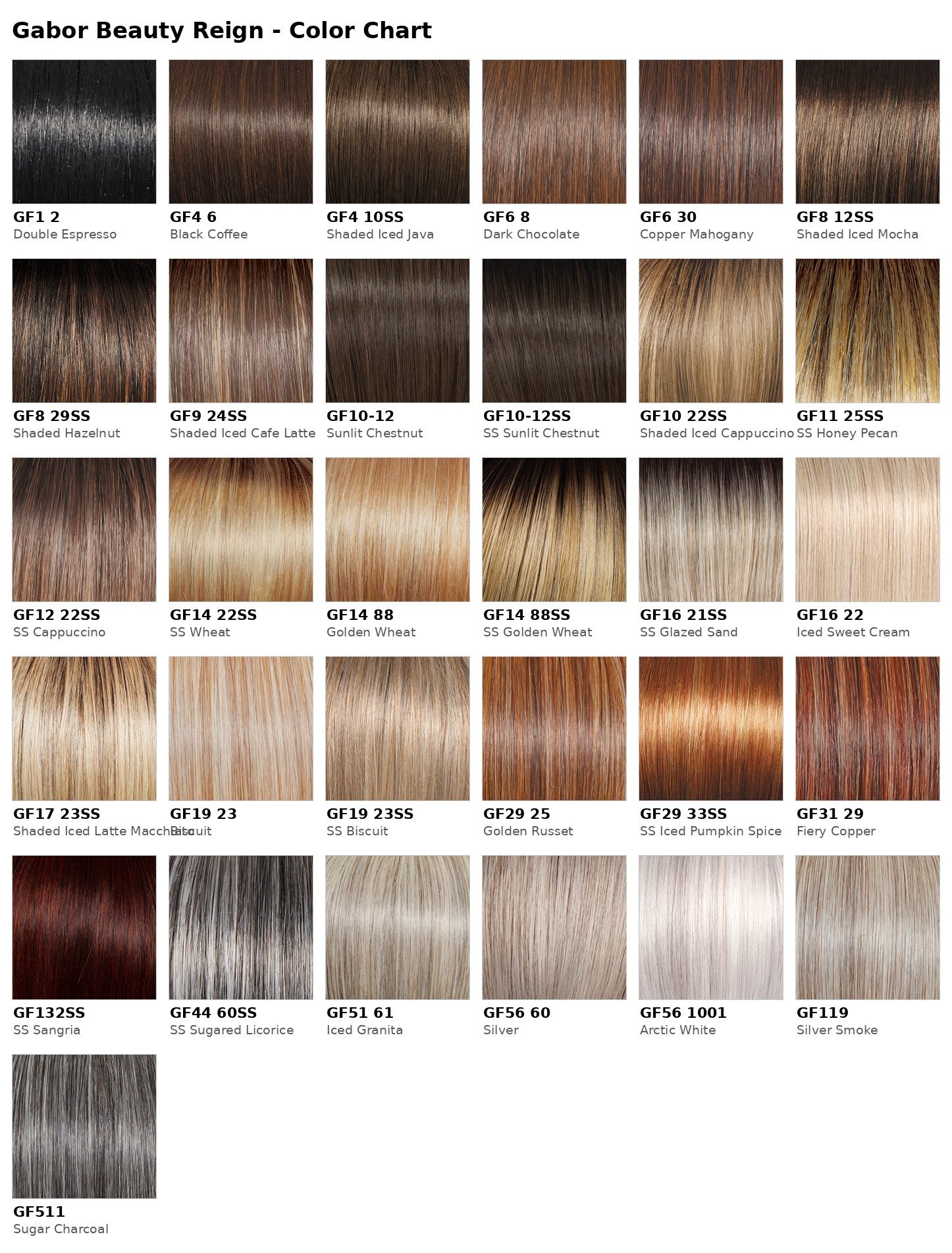 Gabor Beauty Reign Wig - color chart