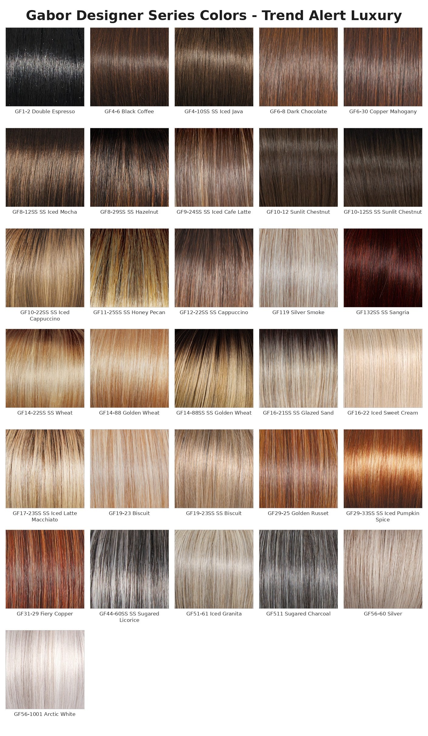 Gabor Designer Series GF color chart for Trend Alert Luxury Wig