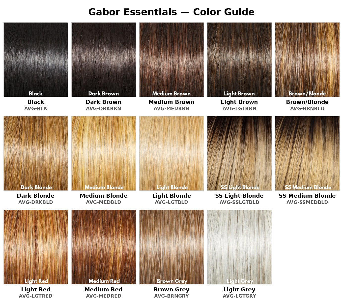 Gabor Essentials color chart - available colors